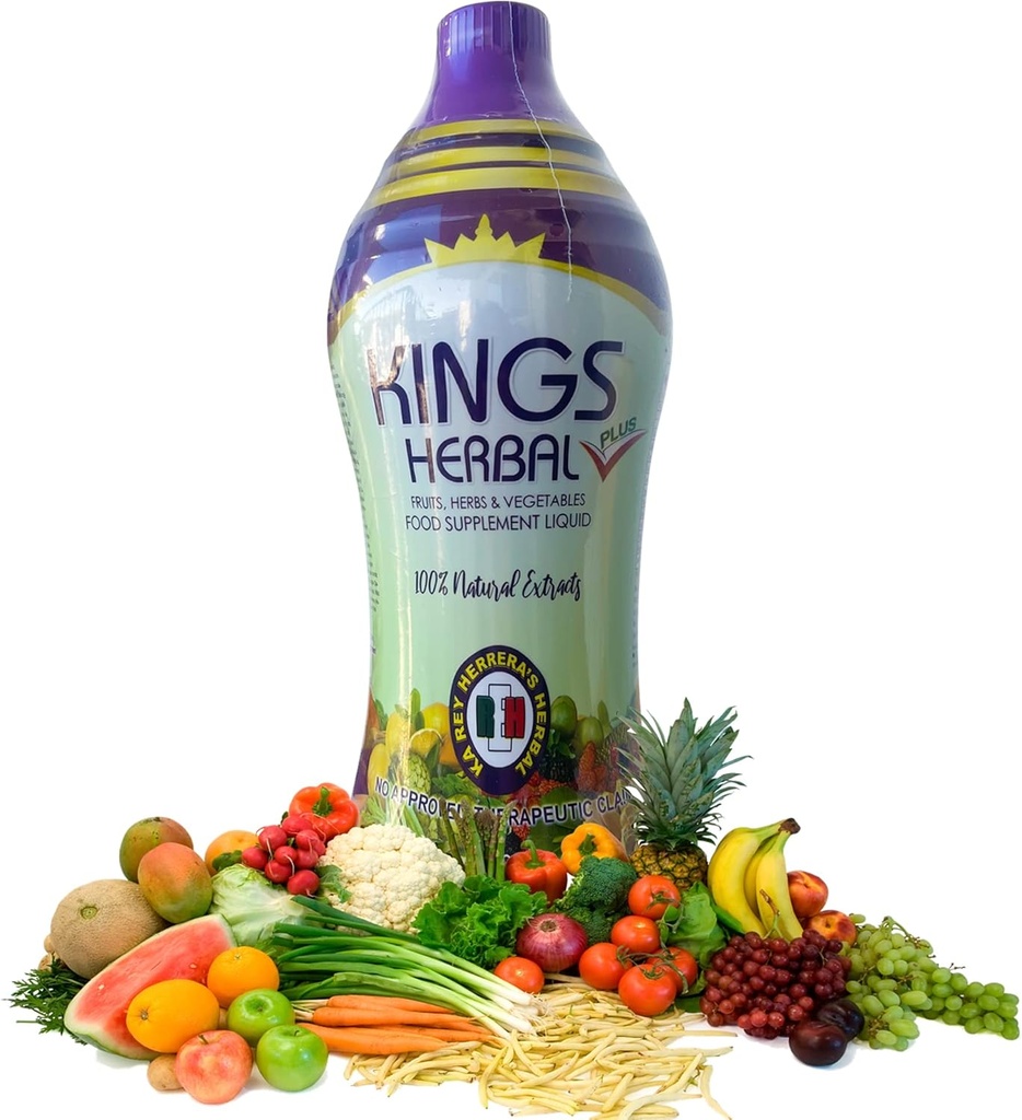 REH Kings Herbal Plus kosttilskud Juice (1000ml) - 80 Ingredienser - Blend af grøntsager, urter og frugter - immunforsvar for Optimum sund stat - Daglig Multivitamin, 1 flaske
