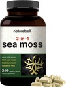 Irish Sea Moss Capsules, 3.000mg Per Serving, 240 Veggie Pills Note 124; Lavet med organisk råpulver, Plus Bladderwrack & Burdock Root, Sea vegetabilsk kompleks - Immunum & Thyroid Superfood Support - Non- GMO