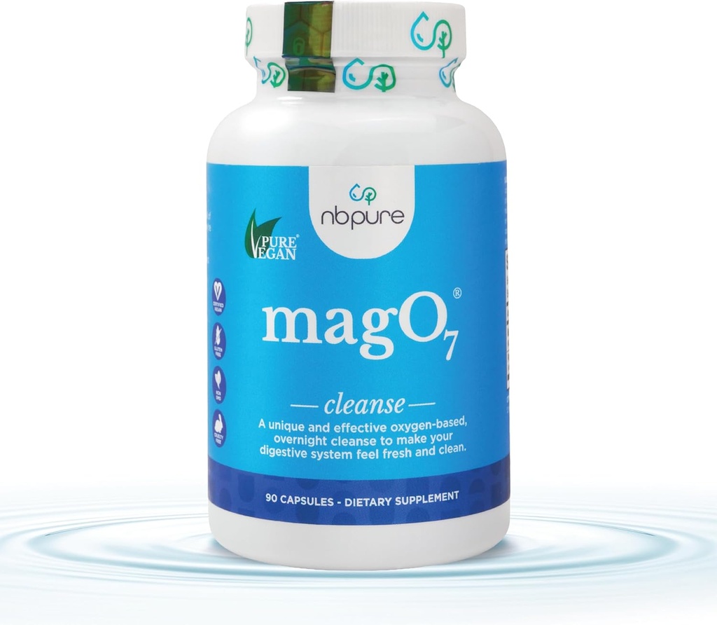 nbpure MagO7 - Natural Colon Cleanse & Detox | Occasional Constipation Relief, Stool Softening, & Bloating Support for Men & Women | Ozonated Magnesium Oxide, 90 Capsules