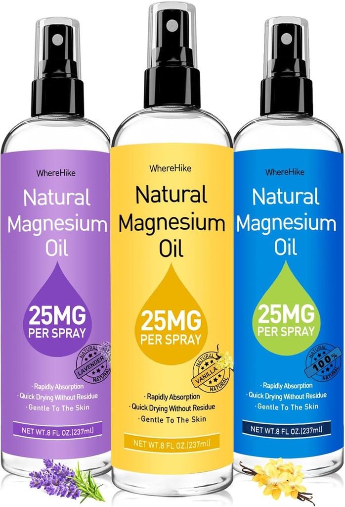 Magnesium Spray, Pure Magnesium Oil Spray til Feet, Ideel gave til muskelafslapning & bedre søvn, hurtig Absorption, Quick tørring uden residue- Vanilla