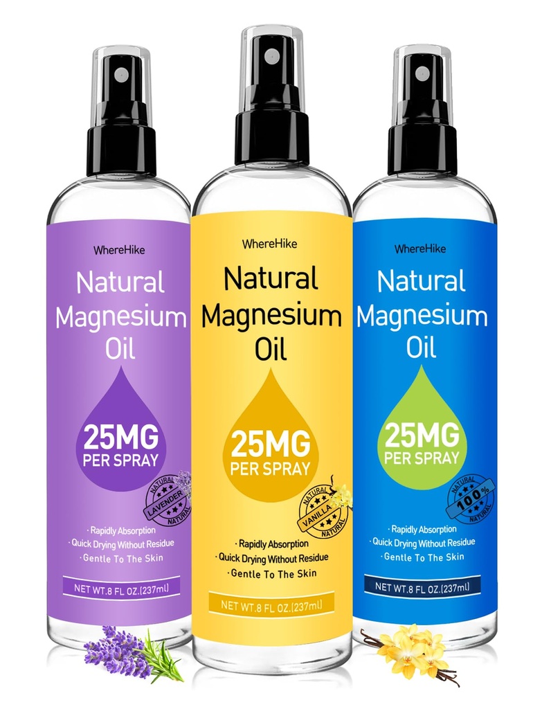 Magnesium Spray, Pure Magnesium Oil Spray til Feet, Ideel gave til muskelafslapning & bedre søvn, hurtig Absorption, Quick tørring uden residue- Vanilla