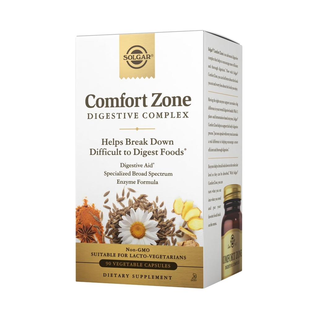 Solgar Comfort Zone fordøjelseskompleks - 90 grøntsagskapsler - Enzymer til støtte for kroppens naturlige fordøjelsesproces & Break Down Vanskelig- to- Digest Foods - Kosher - 90 Servere
