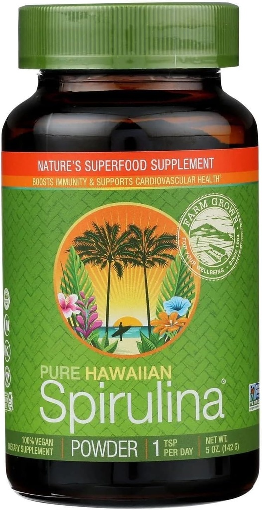 Pure Hawaii Spirulina Powder Natural Premium Spirulina fra Hawaii Vegan, Non- GMO, Immunity Support - Superfood Supplement & Natural Multivitamin, 5 Ounce