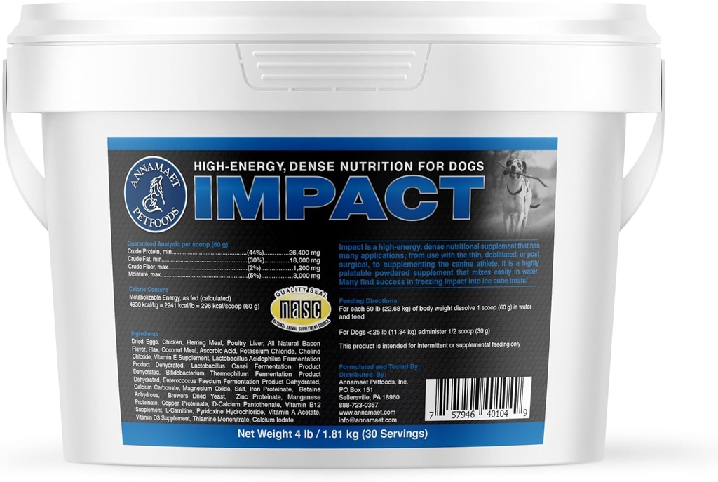 Annamaet indvirkning - High- Energy Dense Nutrition Supplement for hunde - Hjælper støtte sund vægt i hunde atleter, post- Kirurgiske hunde og hunde med hurtig metabolisme - 4 LB