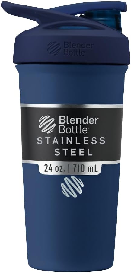 BlenderFlaske Sport Isoleret rustfrit stål Rykker Flaske med Wire Whisk, 24-Ounce, Navy - Protein Shakes & Hydration for Atleter & Fitness Entuaster, Easy Mixing, Holder Drinks Cold, Lockable Lid