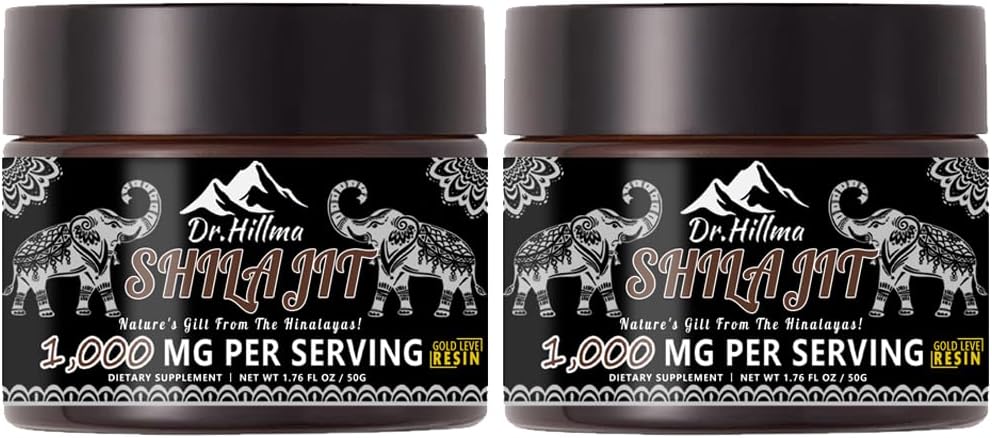 Pure Shilajit Resin, Autentisk Golden Grad A, 1000mg Maksimal Potency Organic Natural Shilajit Resin med Fulvic Acid for Energy, immunforsvar, 50 Bedste, 2 Pack