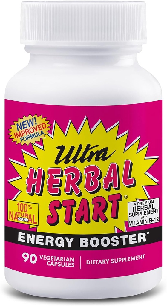 Ultra Herbal Start Energy Booster - med B- 12, Panax Ginseng, Yerba Mate, Kola Nut, Spirulina & Echinacea; fremmer naturlige boost af energi, Stamina & Endurance