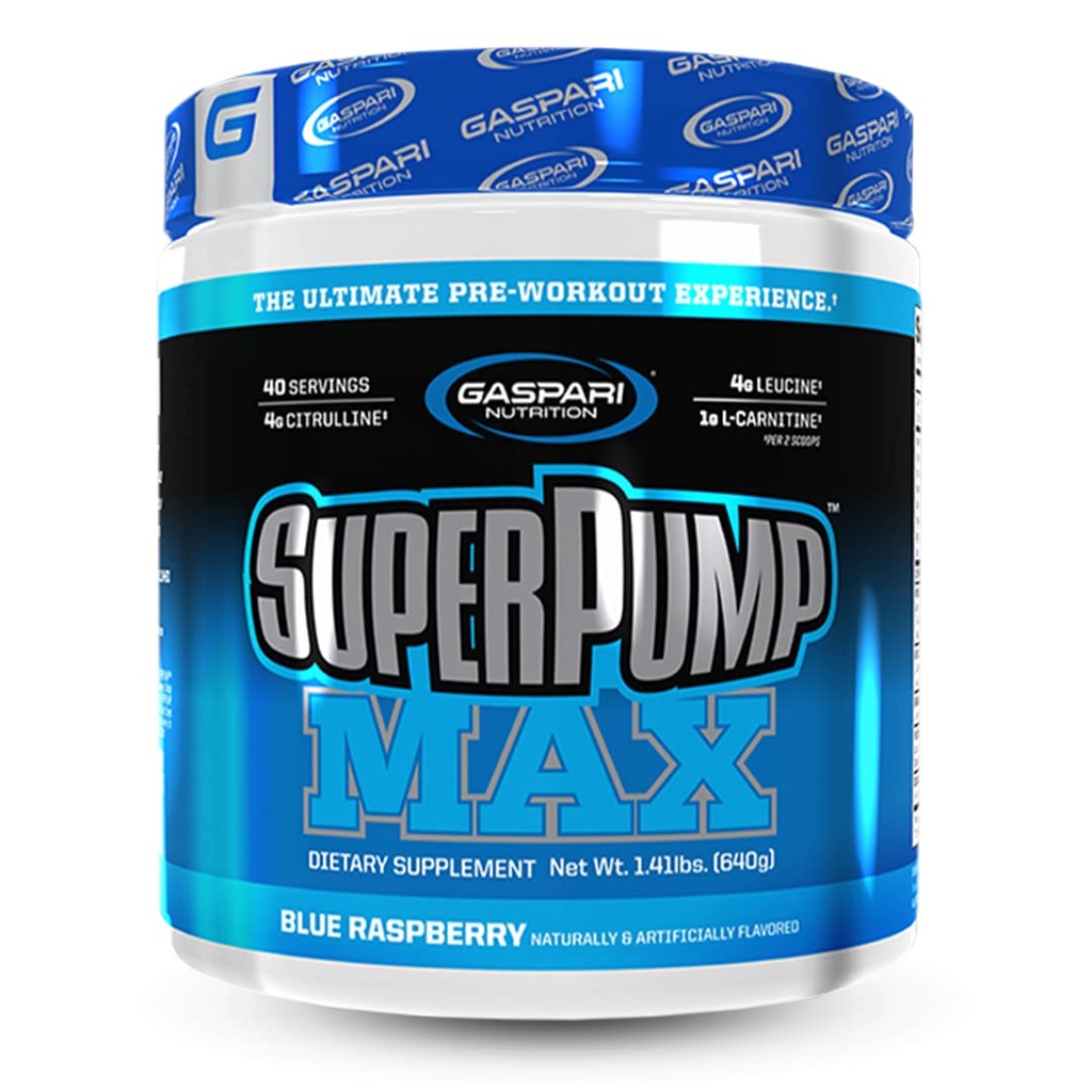 Gaspari Nutrition SuperPump MAX, Ultimate Pre Workout Pulver, Vedvarende energi Preworkout, Nitroxide Booster, Muskelvækst, Recovery & Replenises Electrolytes (40 Servering, Blå Raspberry Ice)