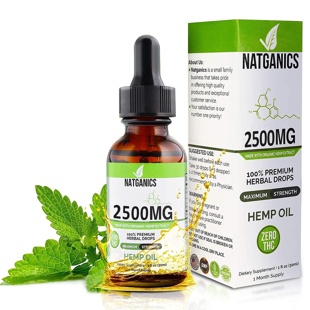 Økologisk Hamp Oil 2500mg - Ultra Premium Hamp Oil Drops 2500mg - Natural Hamp Oil Extract Tinktur - Non-GMO Ultra-Pure CO2 Ekstraherede dråber - Omega Fedtsyrer 3 6 9 - Organisk dyrket & Fremstillet i USA