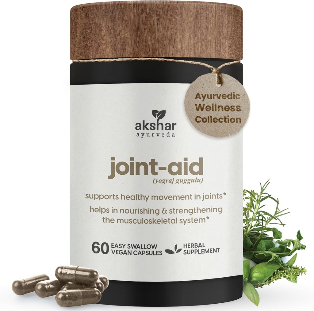 AKSHAR Ayurveda - Fælles bistand - Indian Herbal fælles støtte supplement til lejlighedsvis mobilitet Relief af knæ, ryg, hænder - Vegan Cruelty- Gratis muskel og fælles kosttilskud (pakke med 1 (60 greve - A))