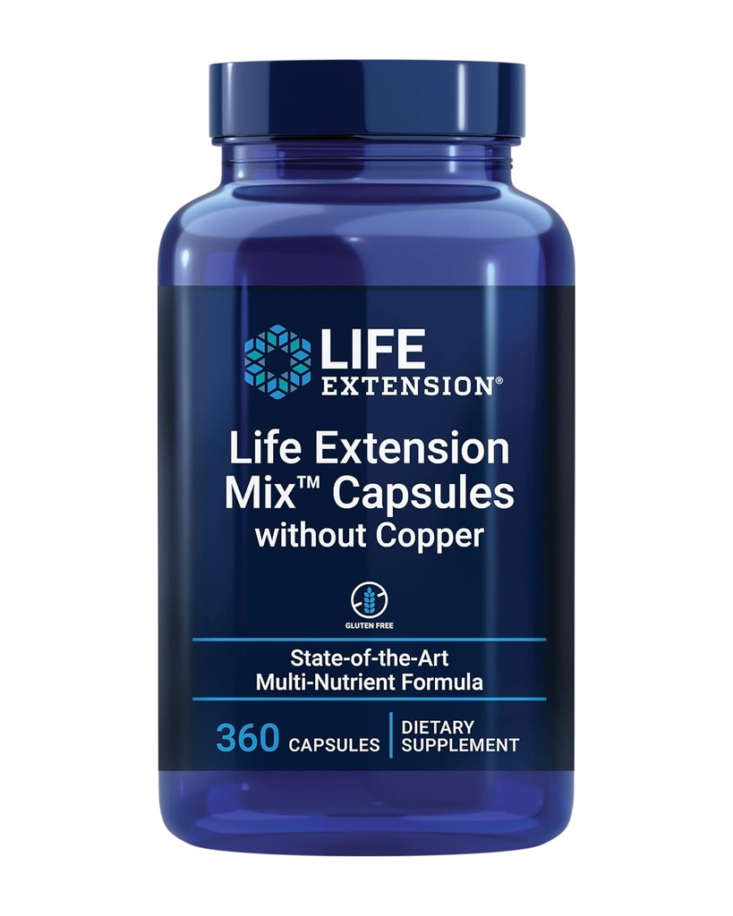 Life Extension Mix ™ kapsler uden kobber, høj potens, Avanceret Vitamin, Mineral, Frugt & Vegetabilske Formel, B-vitamin, C, D, E, for Whole- Body Sundhed, sund aldring, Gluten- fri, 360 Kapsler
