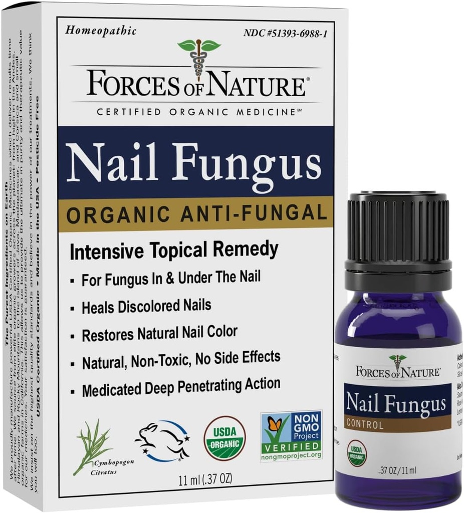 Forces of Nature Toenail Nail Svampebehandling, Organic Antifungal Restores Udseende af Tånegle og Fingernegle, Homøopatisk medicin til krakket, Tør, Skadede & misfarvede Nails, .37 fl oz