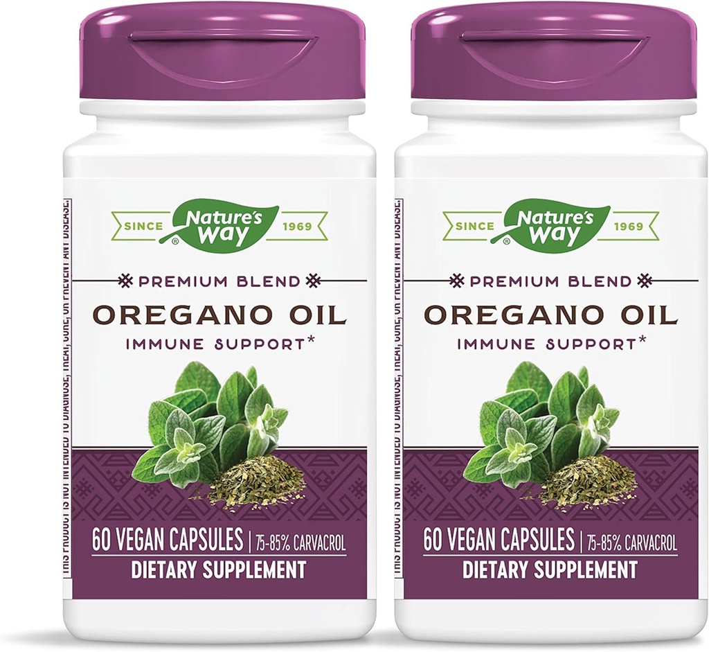 Nature 's Way Oregano Oil 75- 85% Carvacrol per kapsel, vegetar, 60 vegetariske kapsler, pakke med 2