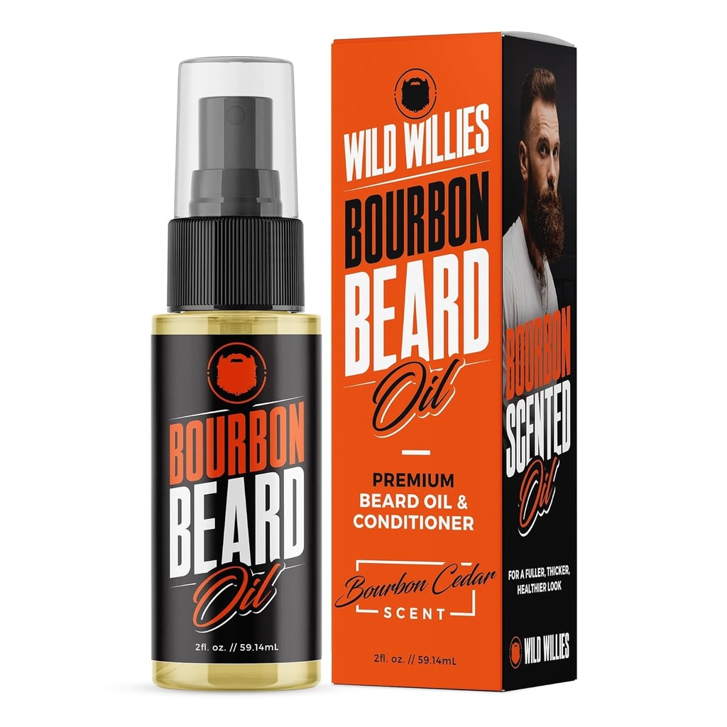Wild Willies Premium Beard Oil & Conditioner (Bourbon Cedar) - Natural, Organic Ingredients & Essential Olies Promodes Beard Growth, Fjerner Itch & Dandruff - Deep Softener & Restores Fugt - 2 Oz