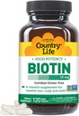 Country Life High- Potency Biotin 10mg - Vegan & Gluten- Free Biotin Supplement for Skin & Nails, Energy Metabolisme - Biotin 10000mcg kapsler