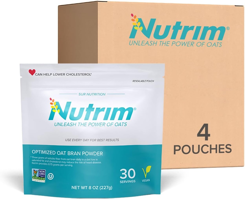 Nutrim Oat Bran Powder med 750mg Beta Glucan per servering - Easy- Mix Opløselig Fiber til Cholesterol Management & immunforsvar - Heart Sund, Non- GMO & Vegan Havregryn Powder