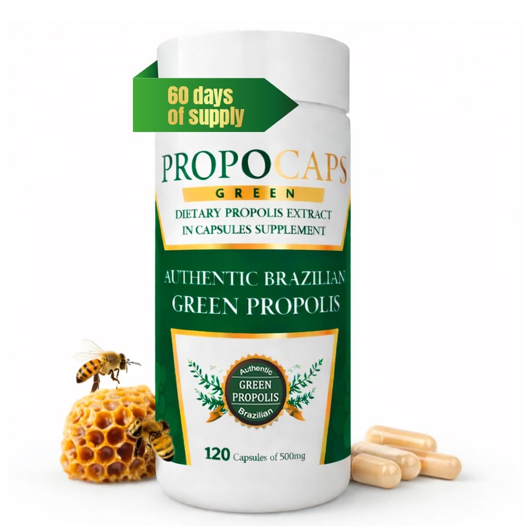 Beelife Green Propolis Capsules - 100% Green Propolis og Bee Pollen Capsule Supplement- Propolis Extract, Autentisk Brasiliansk - Certificeret ISO 22000, Kosher (120 Kapsler)