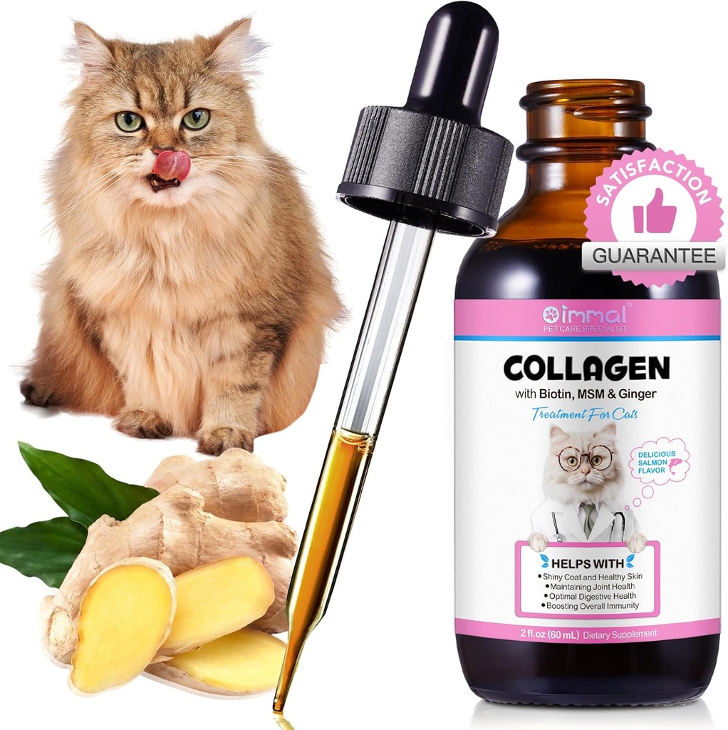 Collagen til katte 2 fl.oz, flydende collagen til katte Drops, Premium Grass- fodret collagens til kat hud og coat supplement, Itch Relief til kat med allergier Immunitet, med bovin collagens, biotin, MSM