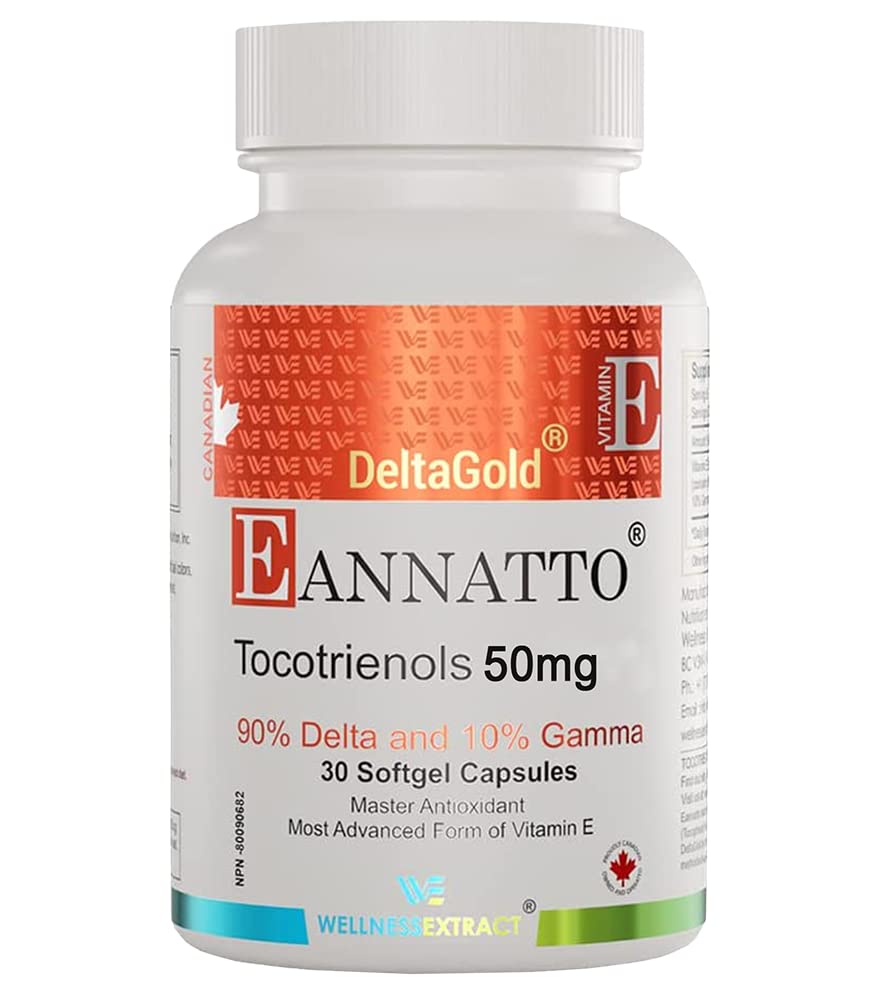 WELLENess EXSTT Eannatto Tocotrienols Deltagold vitamin E Kosttilskud Softels, Tocopherol Free, Understøtter immunsundhed, Non- GMO, Gluten Free & Antioxidant (50MG 30 Softgel).