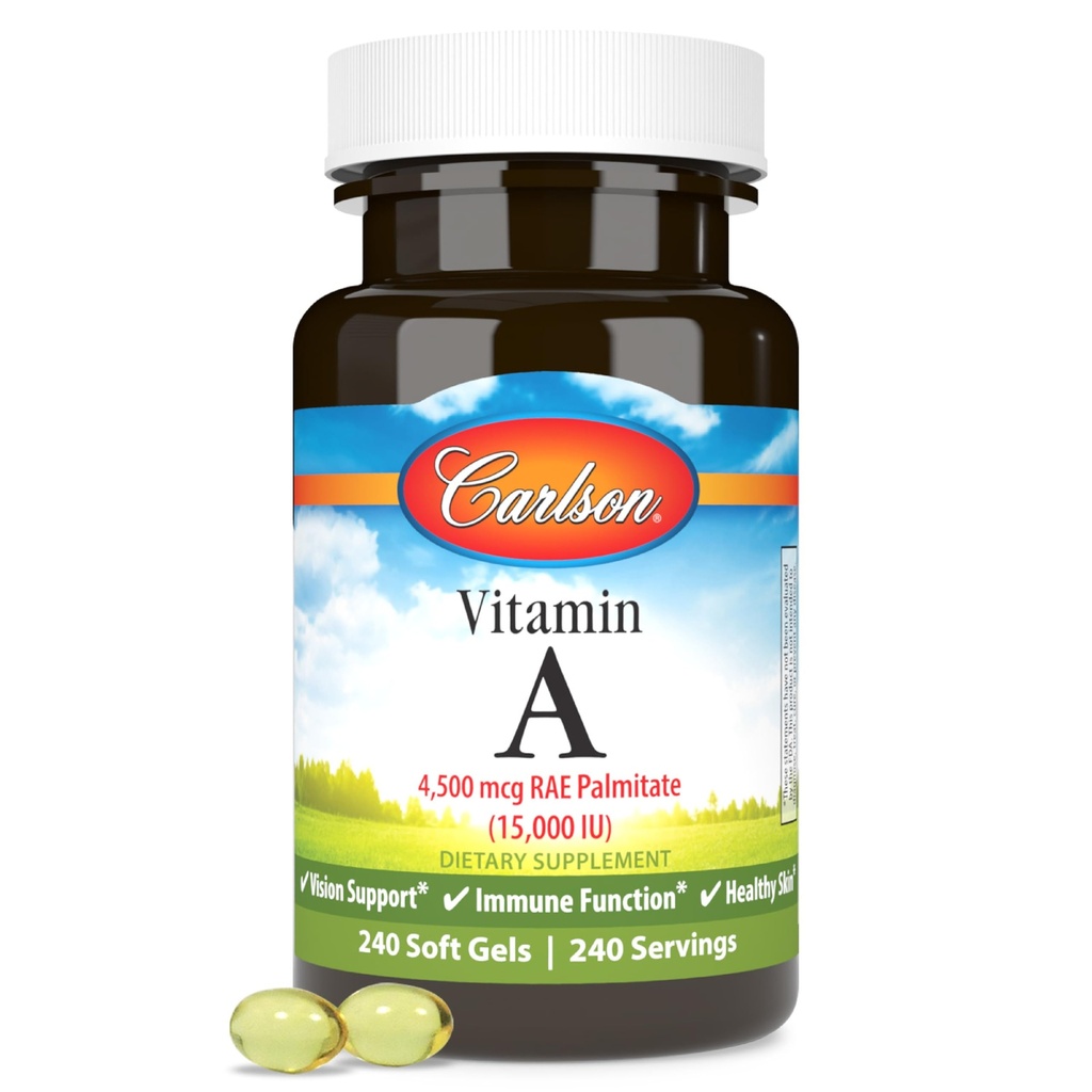 Carlson - vitamin A, 15000 IE Palmitat (4500 mikrogram RAE), Vision Health & Sund Hud, immunfunktion, 240 Softgels