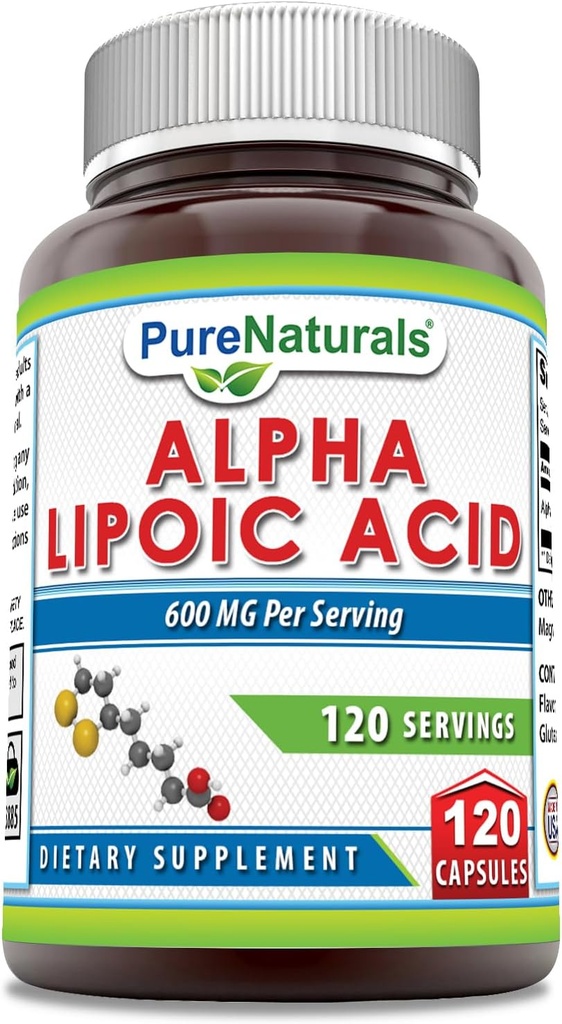 Pure Naturals Alpha Lipoic Acid 600 mg 120 Kapsler Supplement 124; Non- G20; Gluten Free