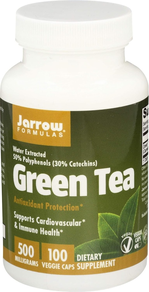Jarrow Formulas Green Tea 500 mg - 100 Veggie Caps, Pack of 2 - Antioxidant Support - 50% Polyphenoler - Kardiovaskulær og immunforsvar - 200 Total Servering