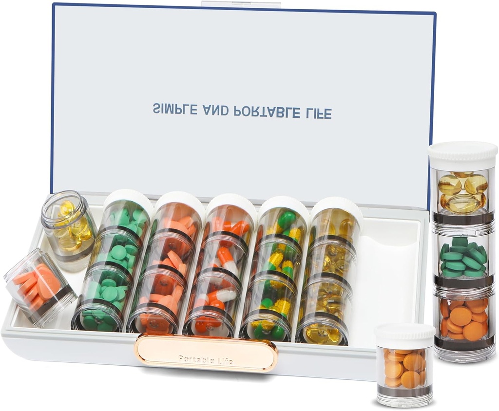 Toplive 3 gange om dagen Pill Organizer 7 Dag, Stor daglig Pill Organizer, Ugentlig Medicin Vitamin Organizer Box, Fish Oil Supplement Storage Organizer, Separable Travel Pill Container, Hvid
