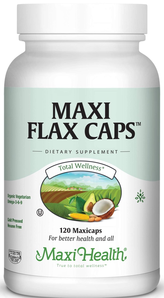 Maxi hør Caps - Økologisk hørfrø Olie, Omega 3, 6, 9 - Cold Press - Hexane Free, 700 mg - Kosher, 120 caps