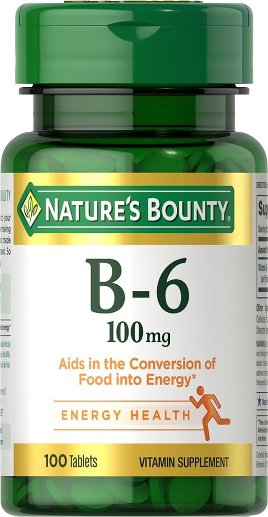 Nature 's Bounty Vitamin B6 100 mg tabletter - Understøtter energi Metabolisme & Nervesystemet sundhed, 100 Ct