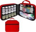 Stor polstret pilleflaske Organizer, Medicine Bag, Case, Carrier for Medicin, Vitamin, og medicinske forsyninger med faste lommer - til Home Storage og Rejser - Rød (uden lås)