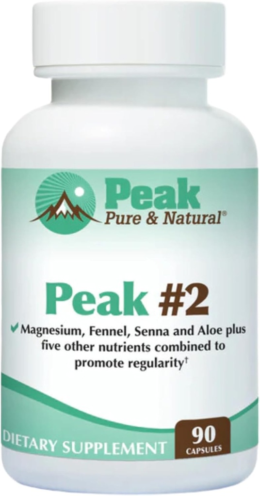 Peak # 2 Natural tarmbevægelse supplement - fordøjelsesstøtte og motilitet supplement med Magnesium, Fennel, Senna, Aloe, og mere - fremmer regelmæssighed og generthed Elimination (90 kapsler)