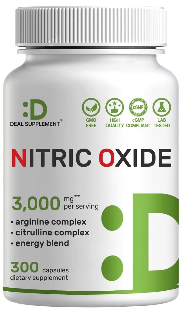 Nitrooxid Booster 3,000mg Per Servering, 300 Kapsler - 12 i 1 Nitrooxid supplement - Arginin & Citrullin Complex med Energy Blend - Marshmallow Root - fremmer næringsmiddel Flow til muskler & hjerte