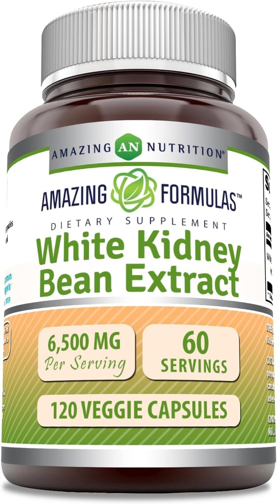 Amazing Formulas White Kidney Bean Extract 6500 Mg · 124; Vegetariske Kapsler er 124; Non-GMO-er er 124; Glutenfri er 124; Lavet i USA (1 Pack er 124; 120 Tæl)