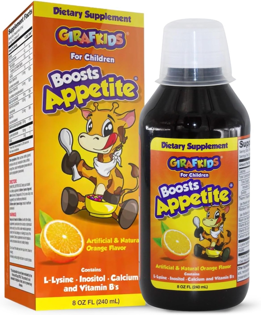 GirafKids Appetite Booster Syrup til børn 4 +, 8 Fl Oz - Vitaminer til børn, Orange Flavor - fremmer sund Appetite & Energi