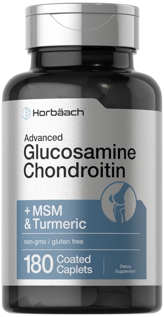 Horbäach Glucosamin Chondroitin Б124; Plus MSM & Turmerisk Б124; 180 Overtrukket Caplets Б124; Non- GMO, Gluten Free Supplement