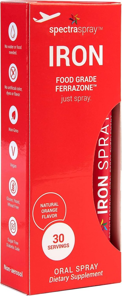 SpectraSpray Iron Daily Supplement, 3 mg per servering - Oral Spray Essential Mineral Iron, 30 dages forsyning per Spray, Vegan Gluten Free & ingen GMO 'er