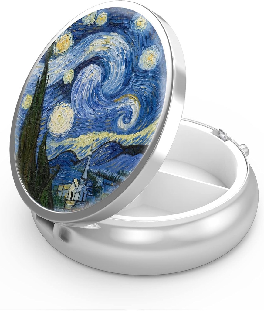 Pill Box 3 Segment Lille Pill Case, Portable for Pocket eller Purse Pill Arrangør Pill Container Holder til at holde vitaminer, medicin, fiskeolie og kosttilskud (Starry Night)