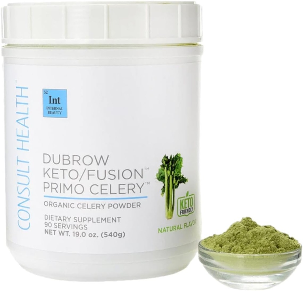 Consult Health Primo Celery Instant Juice Drink Mix pulver til Gut Health Certified Organic - Ikke GMO - Understøtter sund fordøjelse - Afgiftninger & Hydrates - Keto / Fusion Friendly - 19,0 oz