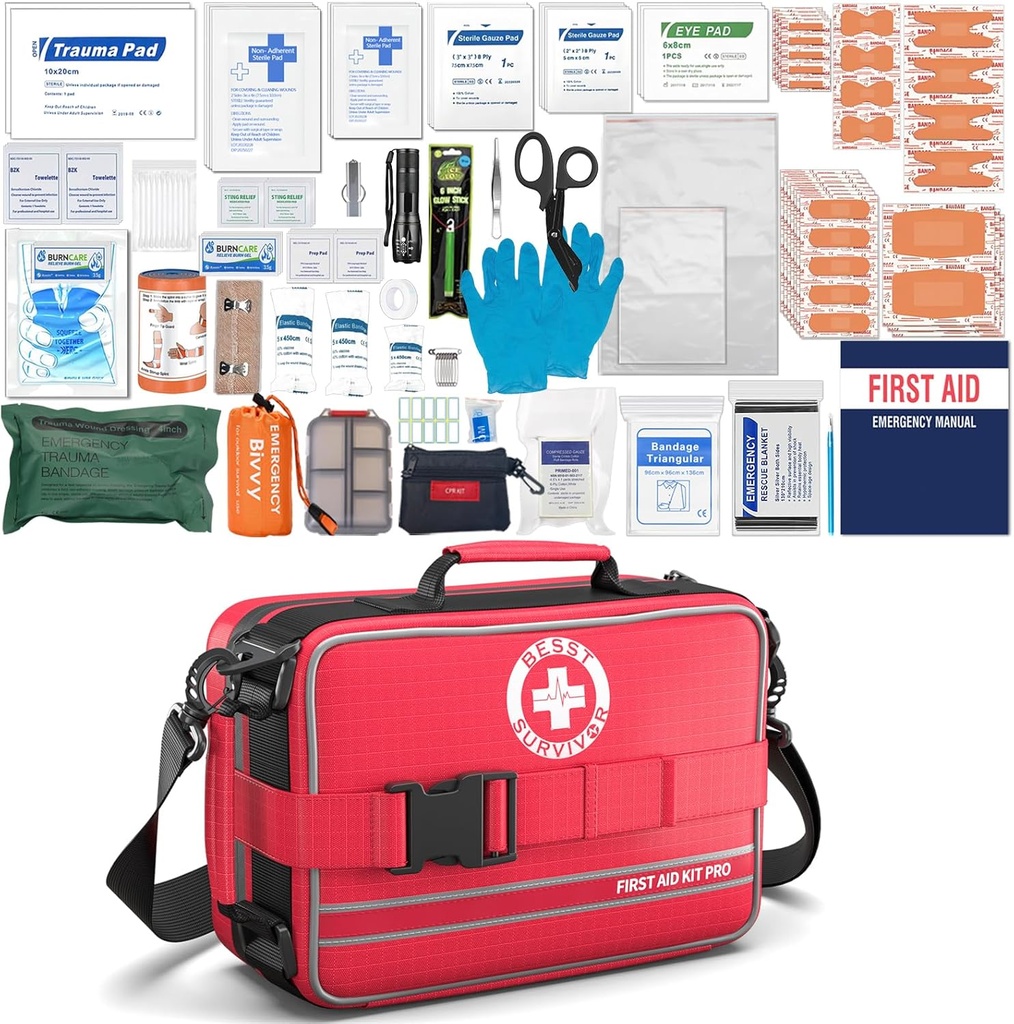 Omfattende førstehjælp kits - Avancerede Trauma Kits med mærkede kompartmenter, store nødsituationer medicinske Kits til bil, hjem, Camping og udendørs nødsituationer -324Piece sæt