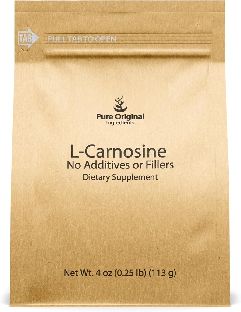 PURE ORIGINALSKE INGREDIENSER L- Carnosine Powder (4 oz), Kosttilskud, Lab- Verified, Ingen tilsætningsstoffer eller Fillers