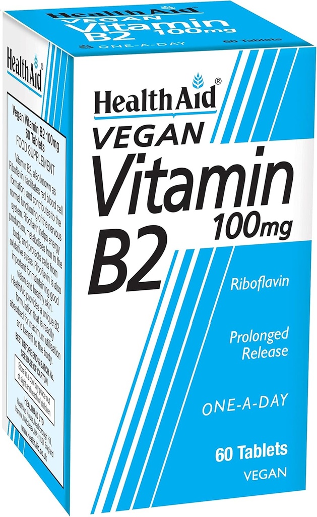 Sundhedsstøtte Vitamin B2 (Riboflavin) 100mg - Langvarig frigivelse 60 tabletter