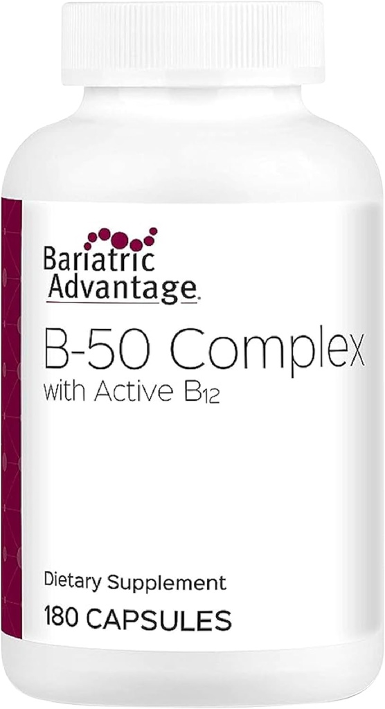 Bariatric Advantage B- 50 Complex med aktiv B12, høj potens supplement indeholder alle essentielle B-vitaminer med cholin, Inositol og PABA - 180 Tæl