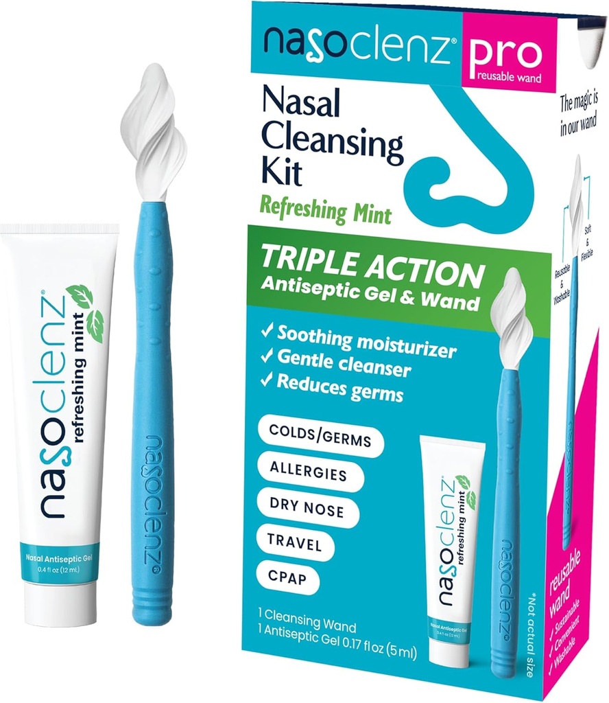 Pro: Nasal Cleansing Kit - Gentle Wand & Nasal Antiseptisk Gel, Næse Renere og Nasal Moisturizer til Tør Næse & Sinus Relief (Mint 1 Greve, op til 120 anvendelser)