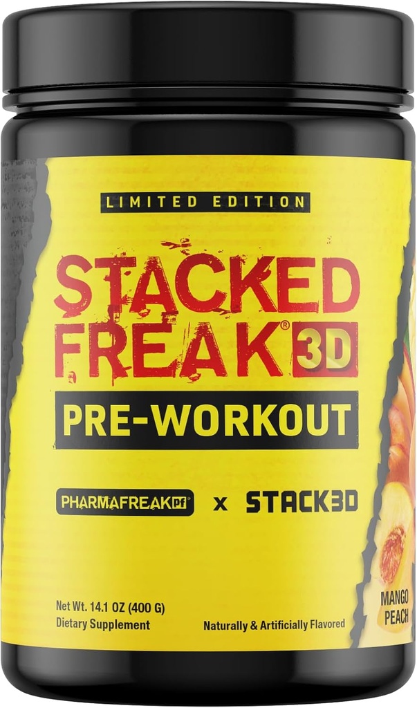 Pharmafreak X Stack3D: Stacked freak 3D Pre- workout PWO - Limited Edition - Mango Peach - 14.1 oz (400 g)