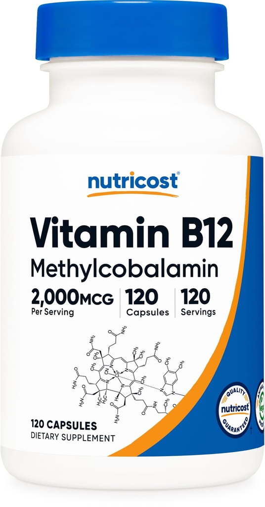 Nutricost Vitamin B12 (Methylcobalamin) 2000mcg, 120 Kapsler - Vegetariske Caps, Non- GMO, Gluten Free B12 Supplement