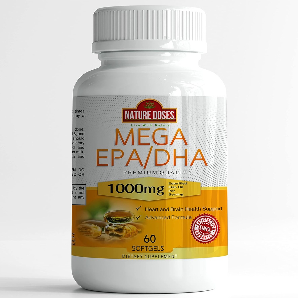 Mega EPA / DHA, Premium Quality 60 softgels, Fish Oil supplement med EPA & DHA - fremmer hjerte & hjerne sundhed - non-GMO - 60 Serveringer