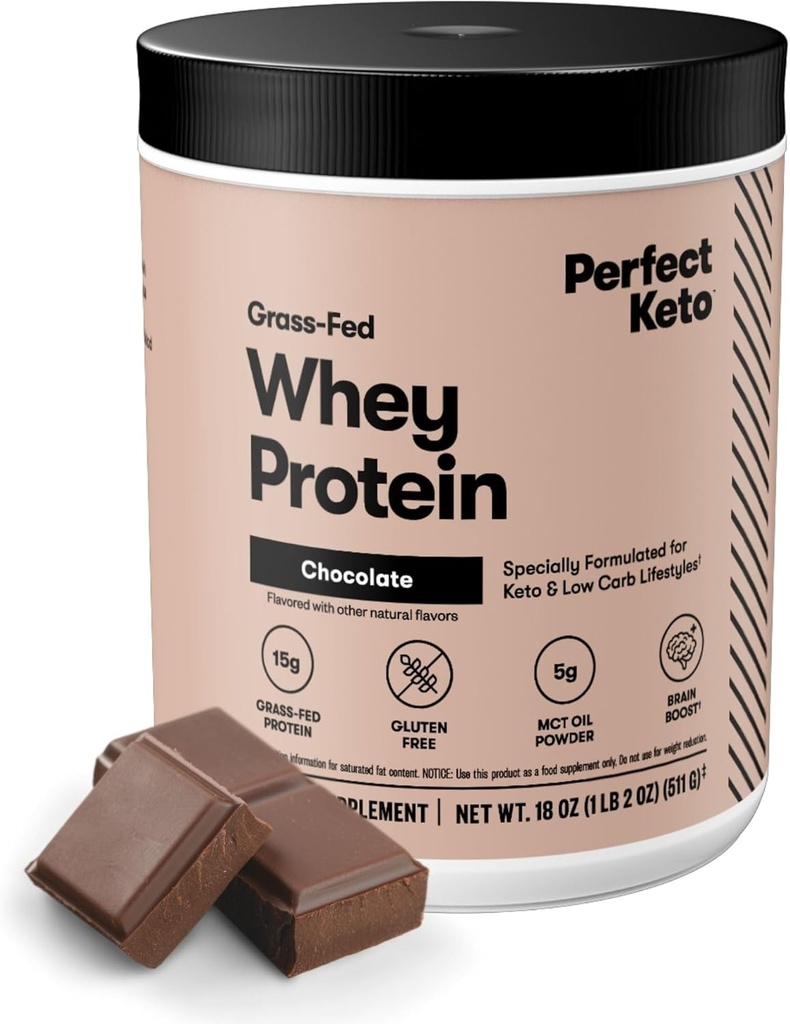 Perfect Keto Pure Whey Protein Powder Isolere lækker 100% Grass Fed Meal Erstatning Shake Ingen artificials, Gluten Free, Soy Free, Non- GMO (Chokolade)