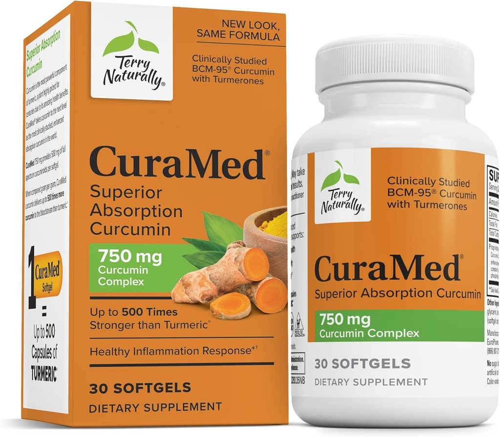 Terry naturligt CuraMed 750mg - Antioxidant supplement til hjerne & hjerte sundhed support - Kosttilskud med høj potens curcumin kompleks - Nyre, lever & immunforsvar support - 30 Softgels