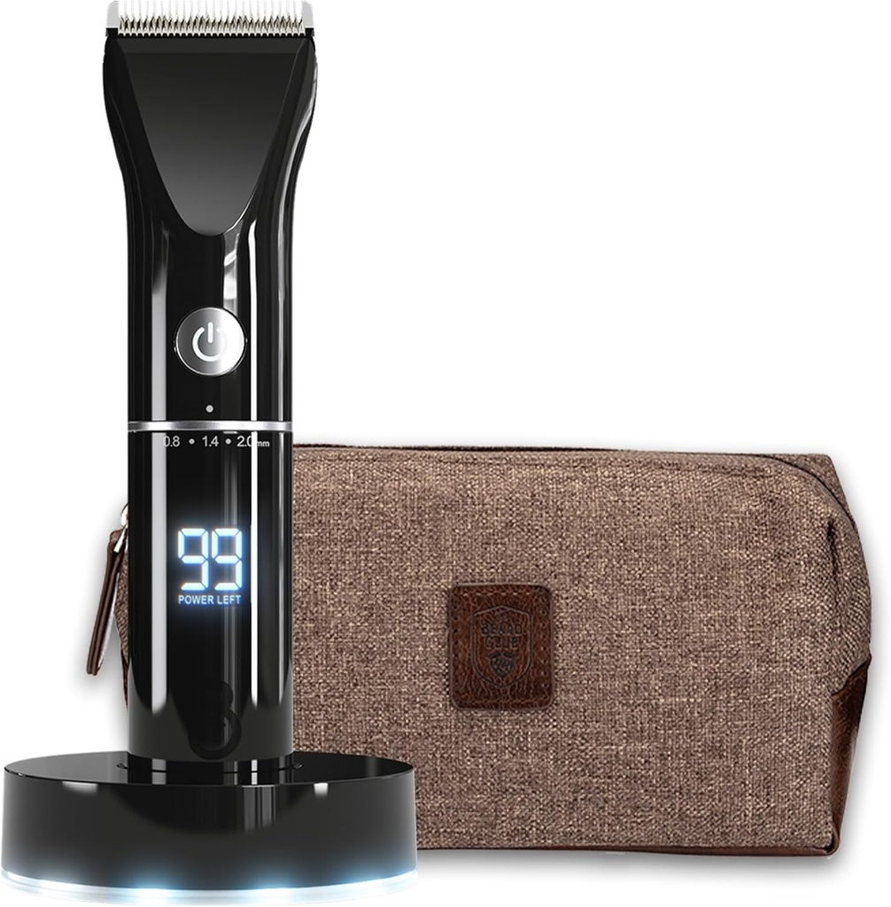 The Beard Club Trimmer for mænd med rejsesæk - Elektrisk Cordless Genopladeligt skæg & hår trimmer - High Power 7000 RPM - 8 Color Guides 45 Unique Trim Lengths - Travel Lock