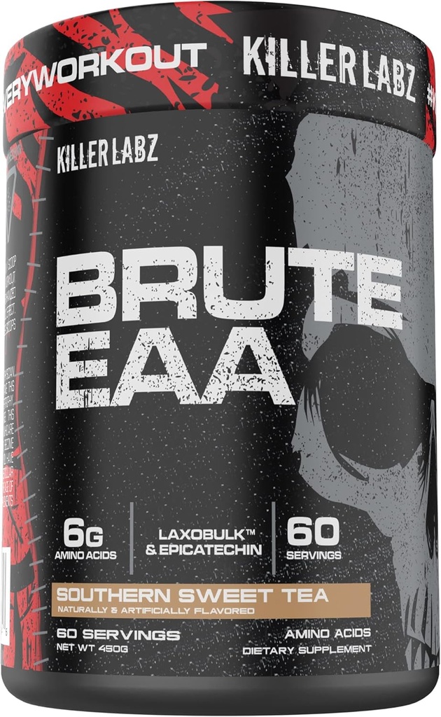 KILLER LABZ Brute EAA forgrenet kæde & Essential Amino Acids Note 124; 6g af Aminos til accelerere inddrivelse og Lean Mass Gains 60 Serveringer (Southern Sweet Tea)